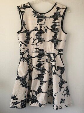 Portmans B/W & Blush Floral Sleeveless Cotton Fit & Flair Dress Pockets S 12 EUC